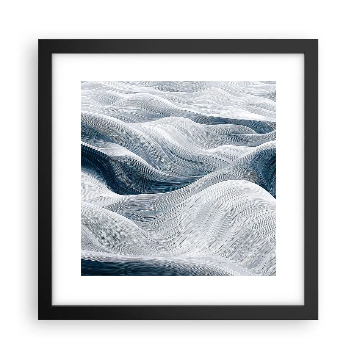 Póster en marco negro - Olas blancas y azules - 30x30 cm