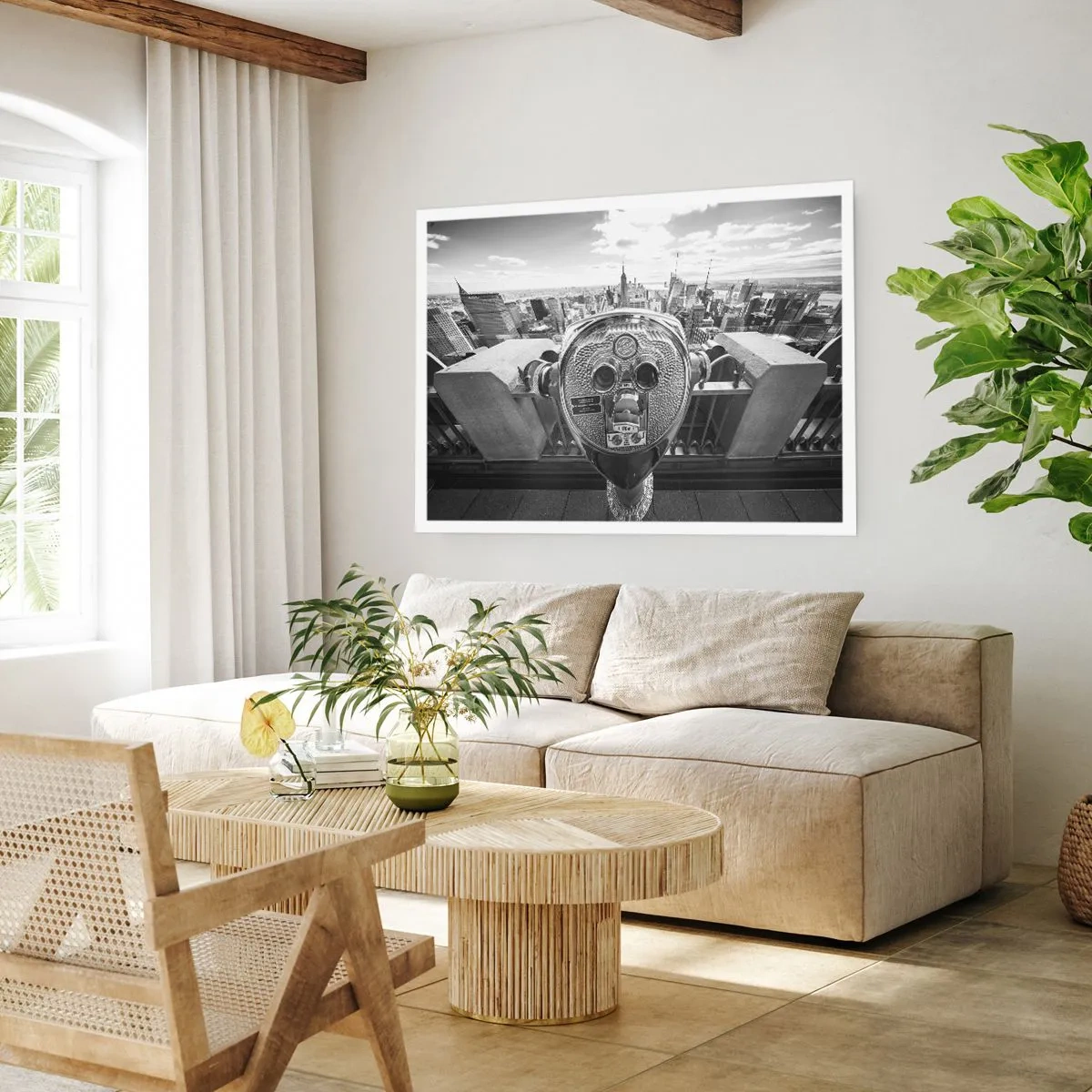 Póster - Vista monocromática a través del telescopio del panorama de la ciudad. - 100x70cm - Sobre la ciudad - Decoración de pared moderna para salón y dormitorio ARTTOR