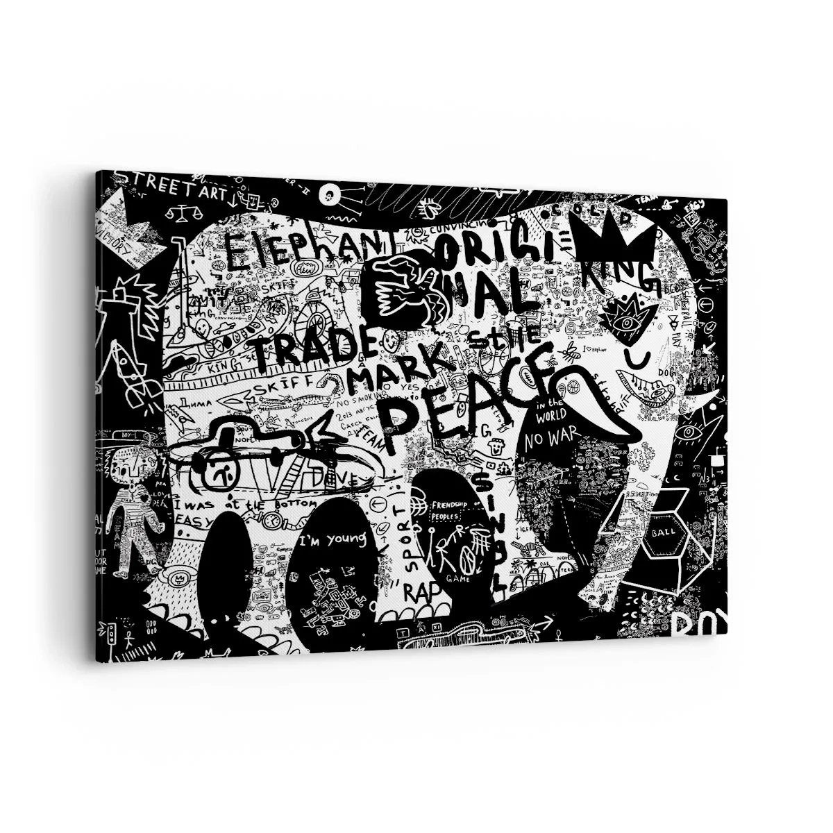 Cuadro sobre lienzo - Impresión de Imagen - Gráficos en blanco y negro con motivos de grafiti. - 120x80cm - El rico mundo de la calle - Decoración de pared moderna para salón y dormitorio ARTTOR