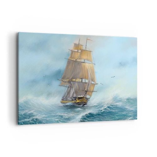 Cuadro sobre lienzo - Impresión de Imagen - Un velero en un mar tempestuoso - 120x80cm - Surcando las olas - Decoración de pared moderna para salón y dormitorio ARTTOR