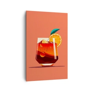 Cuadro sobre lienzo - Impresión de Imagen - Un vaso de bebida y una rodaja de naranja sobre un fondo naranja. - 80x120cm - Refresco de verano - Decoración de pared moderna para salón y dormitorio ARTTOR