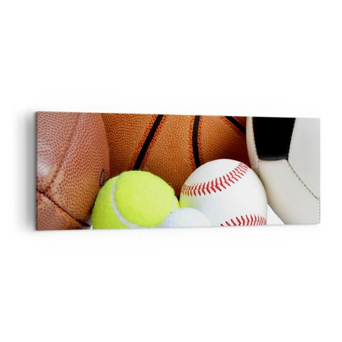 Cuadro sobre lienzo - Impresión de Imagen - Balones de diversas disciplinas deportivas - 140x50cm - Unidos por el deporte - Decoración de pared moderna para salón y dormitorio ARTTOR