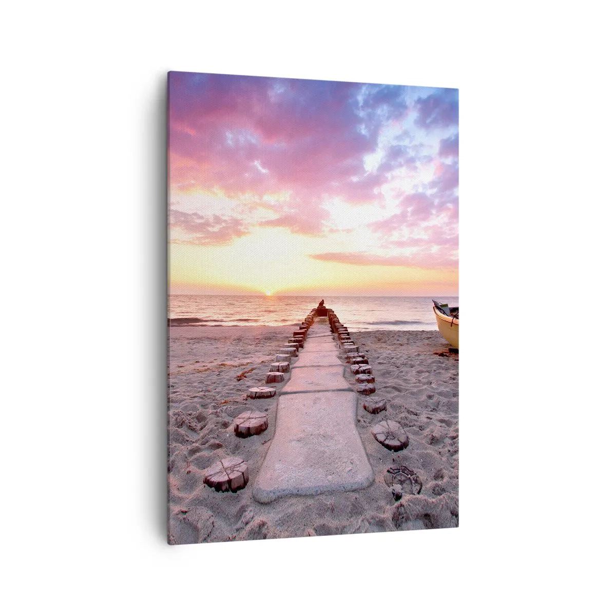 Cuadro sobre lienzo - Impresión de Imagen - Playa al amanecer con barco y muelle - 70x100cm - Un momento de profunda experiencia - Decoración de pared moderna para salón y dormitorio ARTTOR