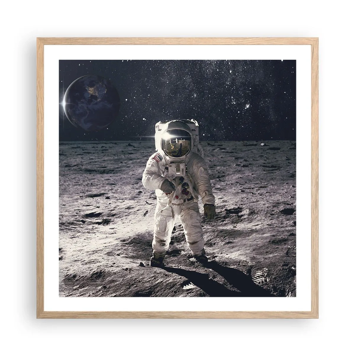 Póster en marco roble claro - Saludos desde la Luna - 60x60 cm