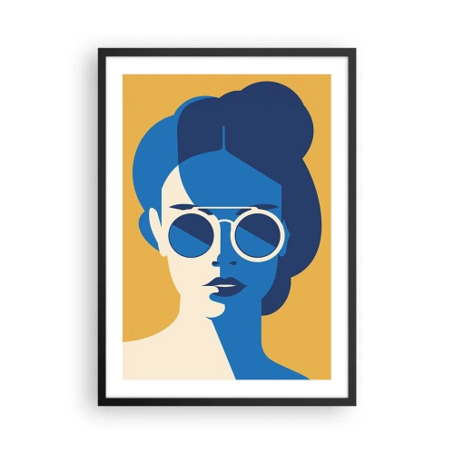 Póster en marco negro - Retrato abstracto de una mujer con gafas de sol - 50x70cm - Mirada de vacaciones - Decoración de pared moderna para salón y dormitorio ARTTOR