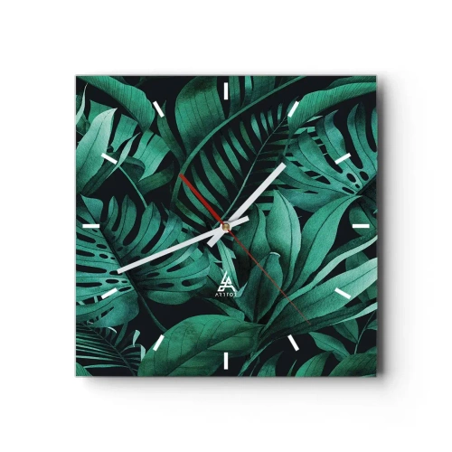 Reloj de pared - Reloj de vidrio - Profundidad del verde tropical - 40x40 cm