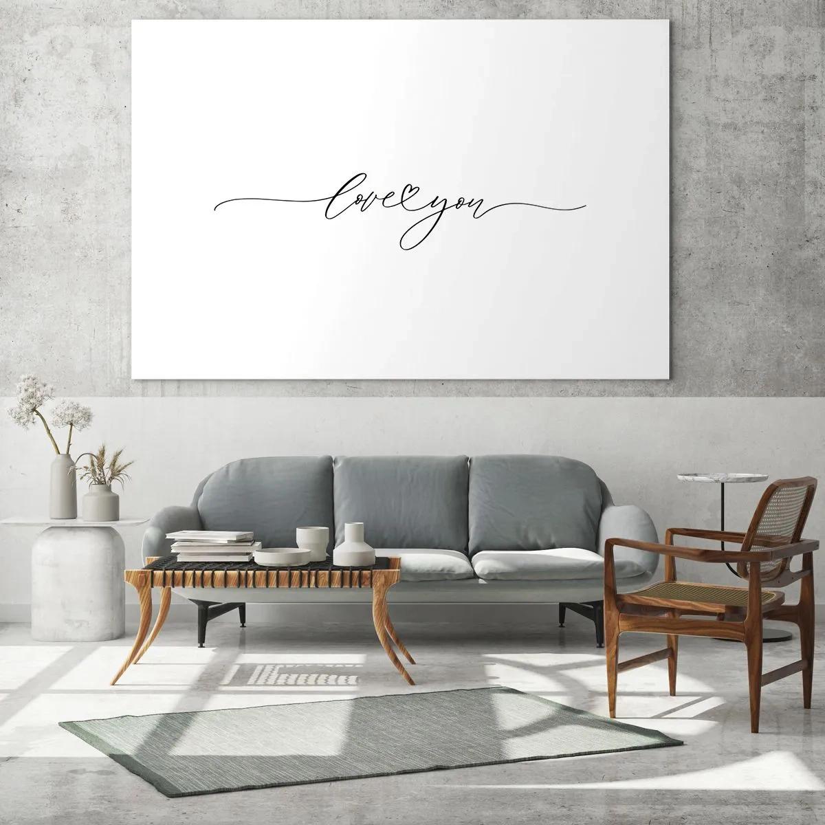 Cuadro sobre vidrio - Impresiones sobre Vidrio - La inscripción "Te amo" en una fuente elegante. - 120x50cm - Negro sobre blanco - Decoración de pared moderna para salón y dormitorio ARTTOR