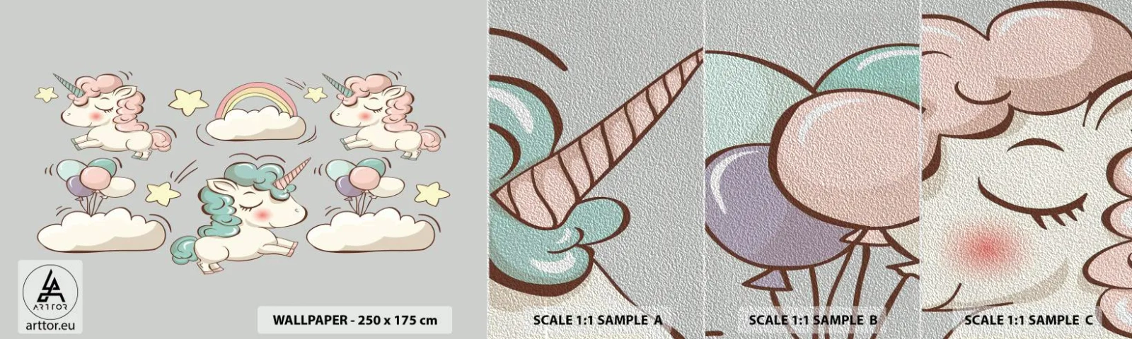 Muestra de fotomural Premium Sand - Estoy seguro de que existen - Para niños, Unicornio, Cuento de hadas - 100x30 cm