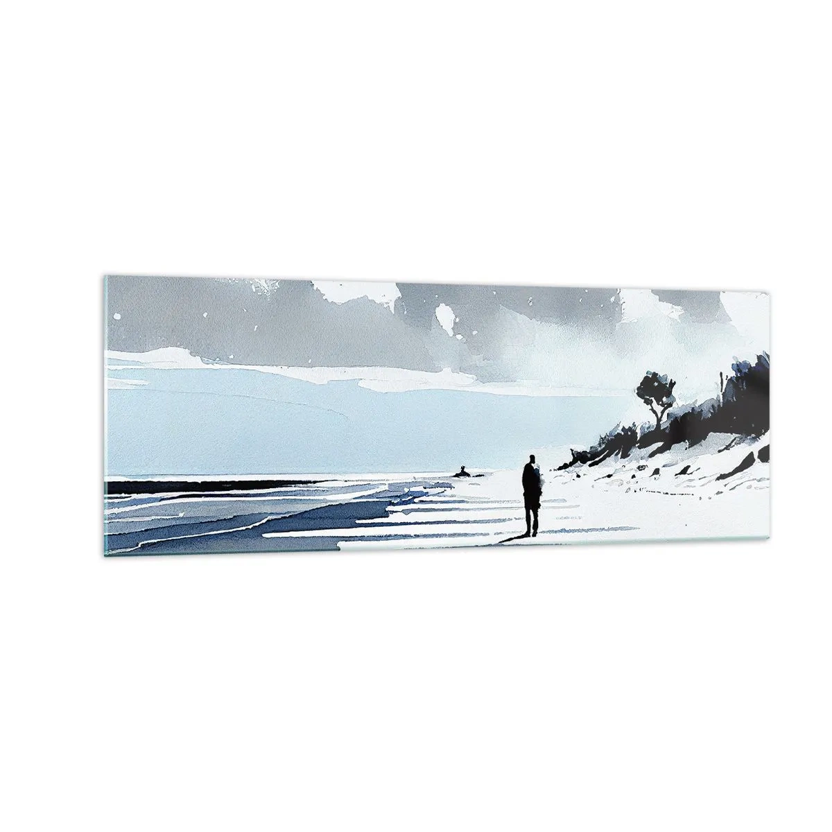 Cuadro sobre vidrio - Impresiones sobre Vidrio - Una figura solitaria caminando por una playa vacía - 140x50cm - Solo conmigo mismo - Decoración de pared moderna para salón y dormitorio ARTTOR