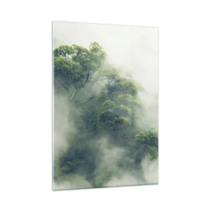 Cuadro sobre vidrio - Impresiones sobre Vidrio - Árboles del bosque tropical que emergen de la espesa niebla - 50x70cm - Envuelto en niebla - Decoración de pared moderna para salón y dormitorio ARTTOR