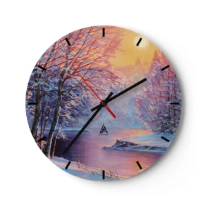 Reloj de pared - Reloj de vidrio - Paisaje invernal con un río al atardecer - 30x30cm - Colores del invierno - Decoración de pared moderna para salón, cocina y dormitorio ARTTOR
