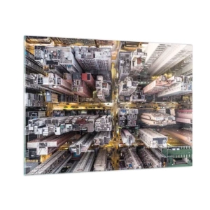 Cuadro sobre vidrio - Impresiones sobre Vidrio - Una vista de pájaro de la metrópolis - 100x70cm - Saludos desde Hong Kong - Decoración de pared moderna para salón y dormitorio ARTTOR