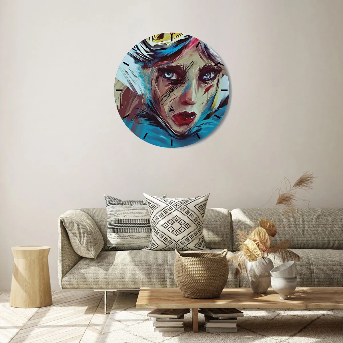 Reloj de pared - Reloj de vidrio - Guerrera colorida - 40x40 cm