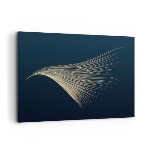 Cuadro sobre lienzo - Impresión de Imagen - Una delicada línea similar a una pluma sobre un fondo azul marino. - 100x70cm - Como el cabello de un ángel - Decoración de pared moderna para salón y dormitorio ARTTOR