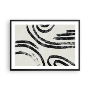 Póster en marco negro - Líneas abstractas en blanco y negro sobre un fondo claro - 70x50cm - A medias - Decoración de pared moderna para salón y dormitorio ARTTOR