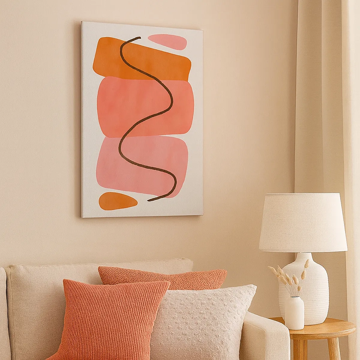 Cuadro sobre lienzo - Impresión de Imagen - Formas abstractas en tonos rosa y naranja. - 50x70cm - Suave movimiento de formas - Decoración de pared moderna para salón y dormitorio ARTTOR