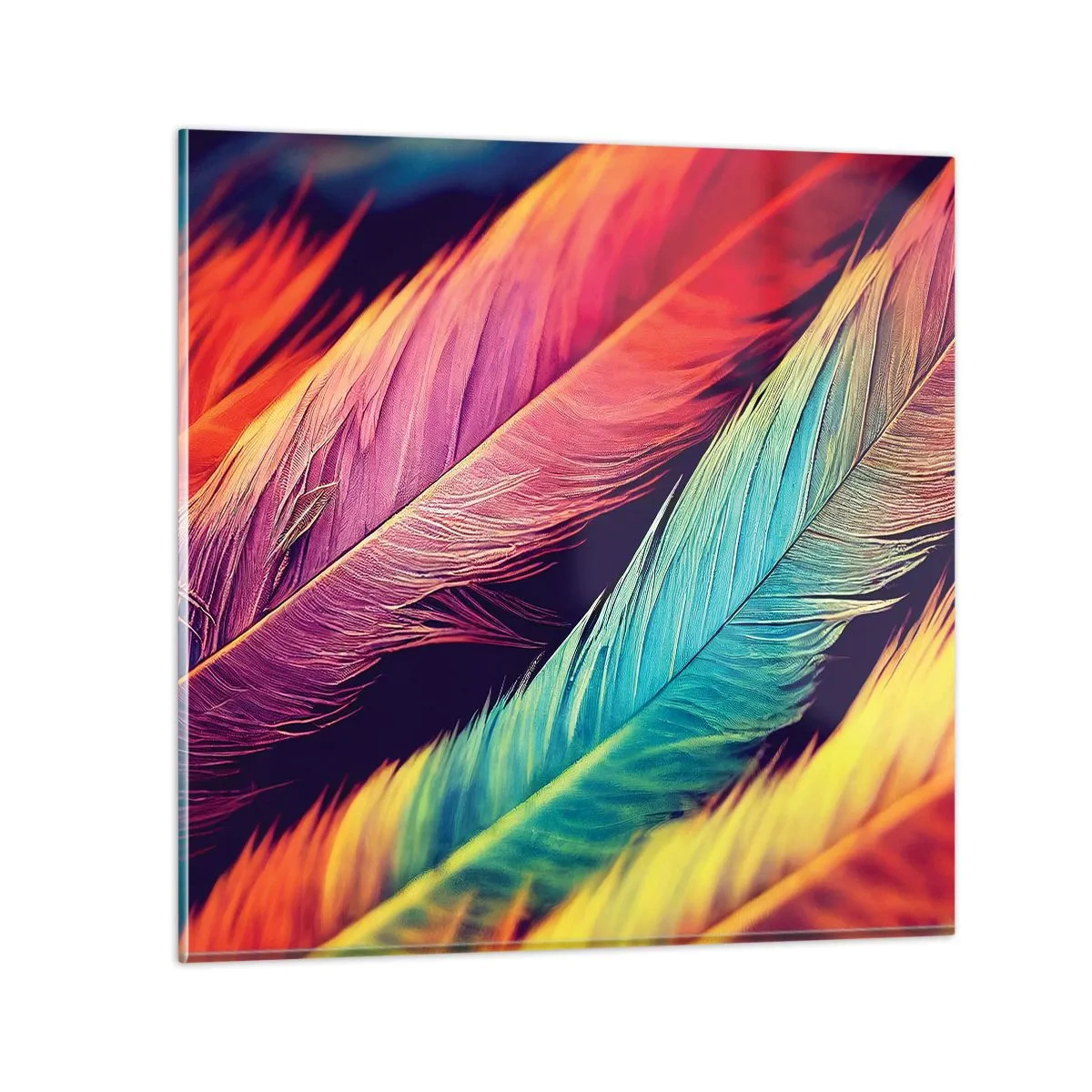 Cuadro sobre vidrio - Impresiones sobre Vidrio - Arco iris plumoso - 30x30 cm