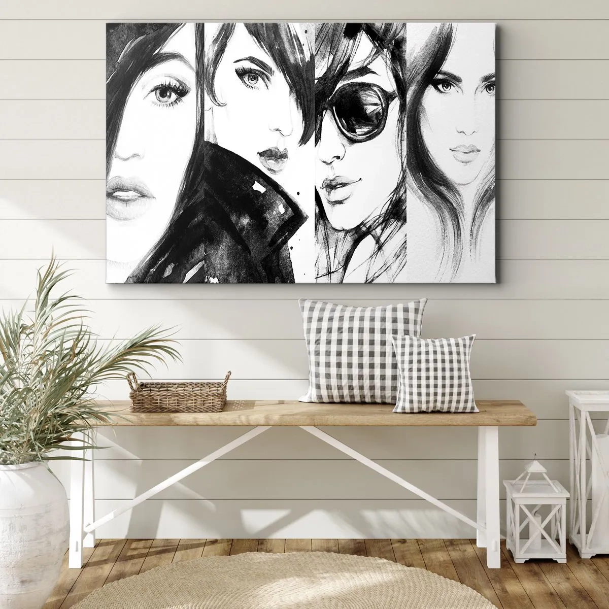 Cuadro sobre lienzo - Impresión de Imagen - Retratos elegantes de mujeres en tonos monocromáticos. - 70x50cm - La belleza multiplicada - Decoración de pared moderna para salón y dormitorio ARTTOR