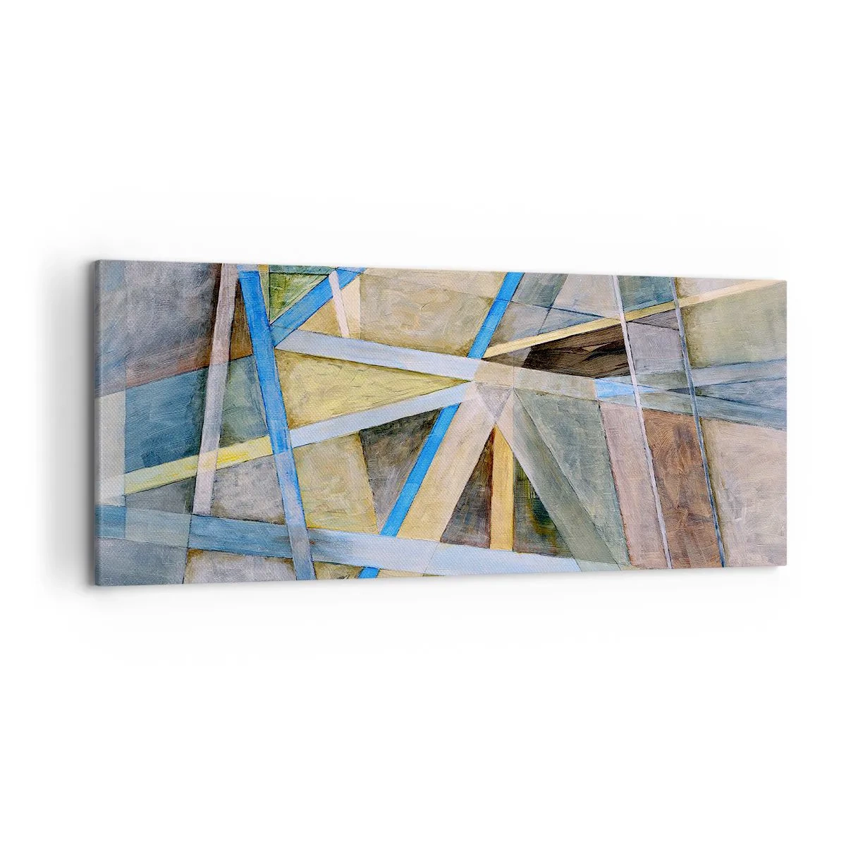 Cuadro sobre lienzo - Impresión de Imagen - Composición geométrica con líneas claras y azules. - 120x50cm - ¿Recto o inclinado? - Decoración de pared moderna para salón y dormitorio ARTTOR