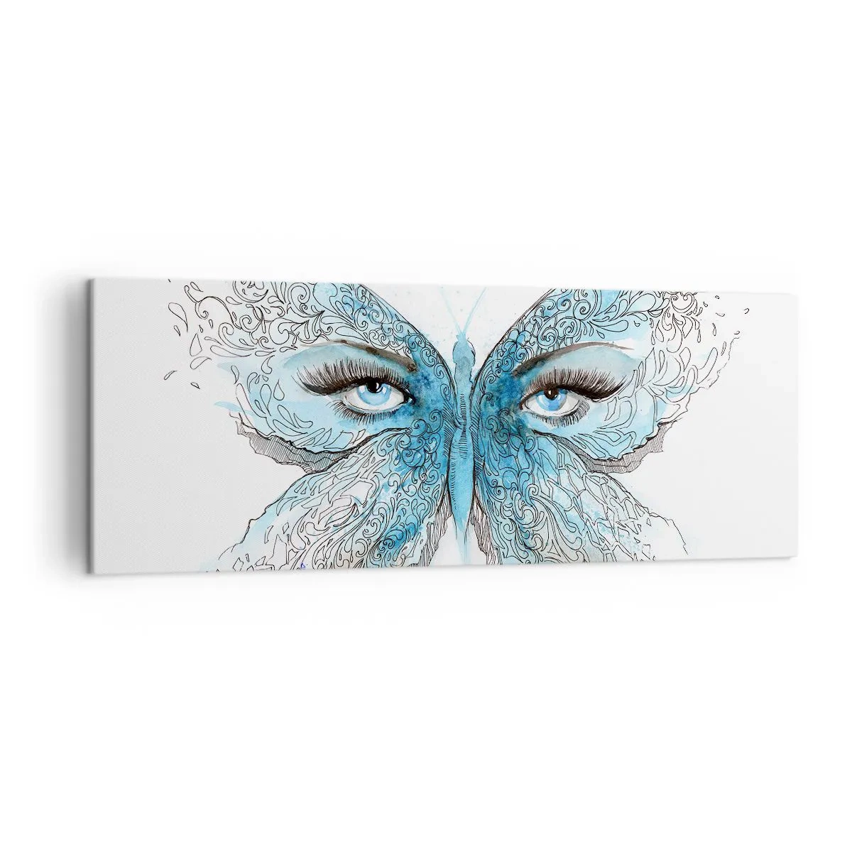 Cuadro sobre lienzo - Impresión de Imagen - Acuarela artística de una mariposa con ojos azules. - 140x50cm - Mirada de mariposa - Decoración de pared moderna para salón y dormitorio ARTTOR