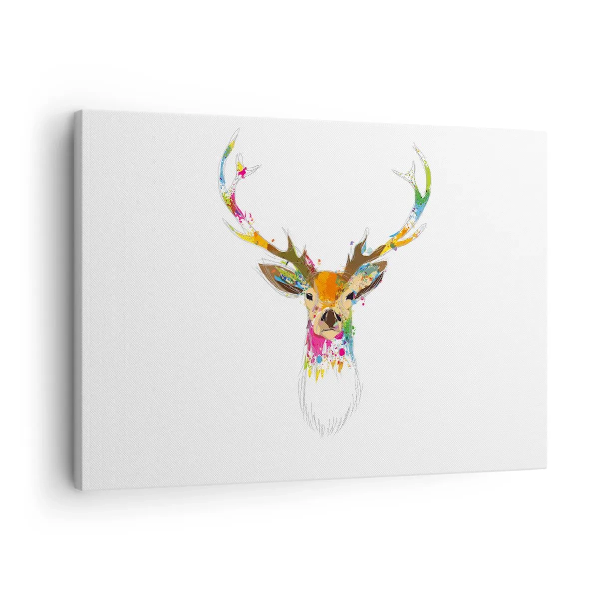 Cuadro sobre lienzo - Impresión de Imagen - Cabeza de ciervo colorida en estilo artístico. - 70x50cm - Un suave ciervo bañado en color - Decoración de pared moderna para salón y dormitorio ARTTOR
