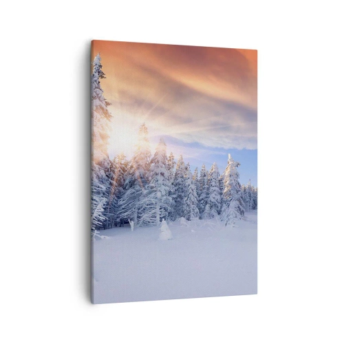 Cuadro sobre lienzo - Impresión de Imagen - Paisaje invernal con un bosque nevado al atardecer - 50x70cm - Un espectáculo de naturaleza nevada - Decoración de pared moderna para salón y dormitorio ARTTOR
