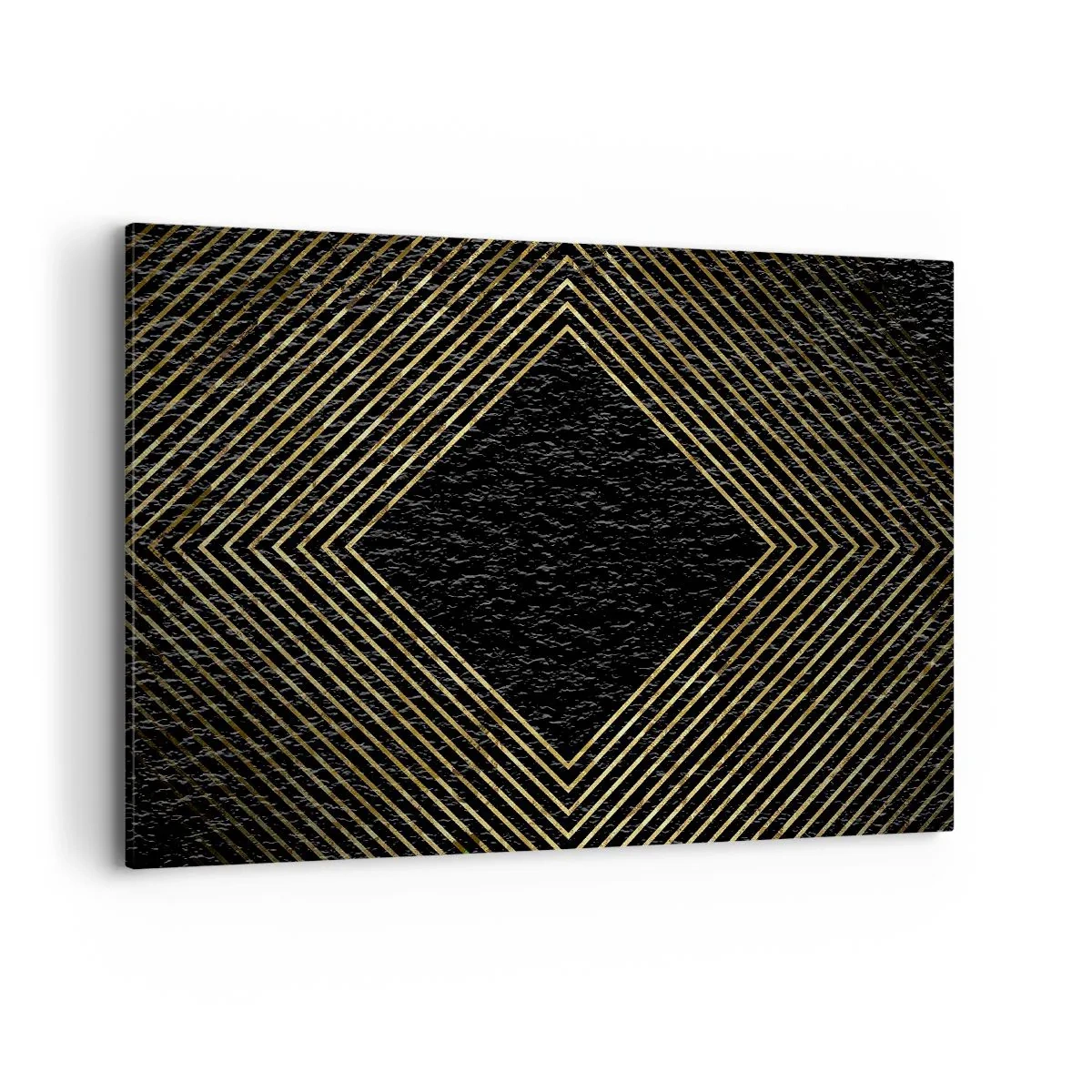 Cuadro sobre lienzo - Impresión de Imagen - Fondo negro con un patrón geométrico de líneas doradas. - 100x70cm - Geometría al estilo glamour - Decoración de pared moderna para salón y dormitorio ARTTOR
