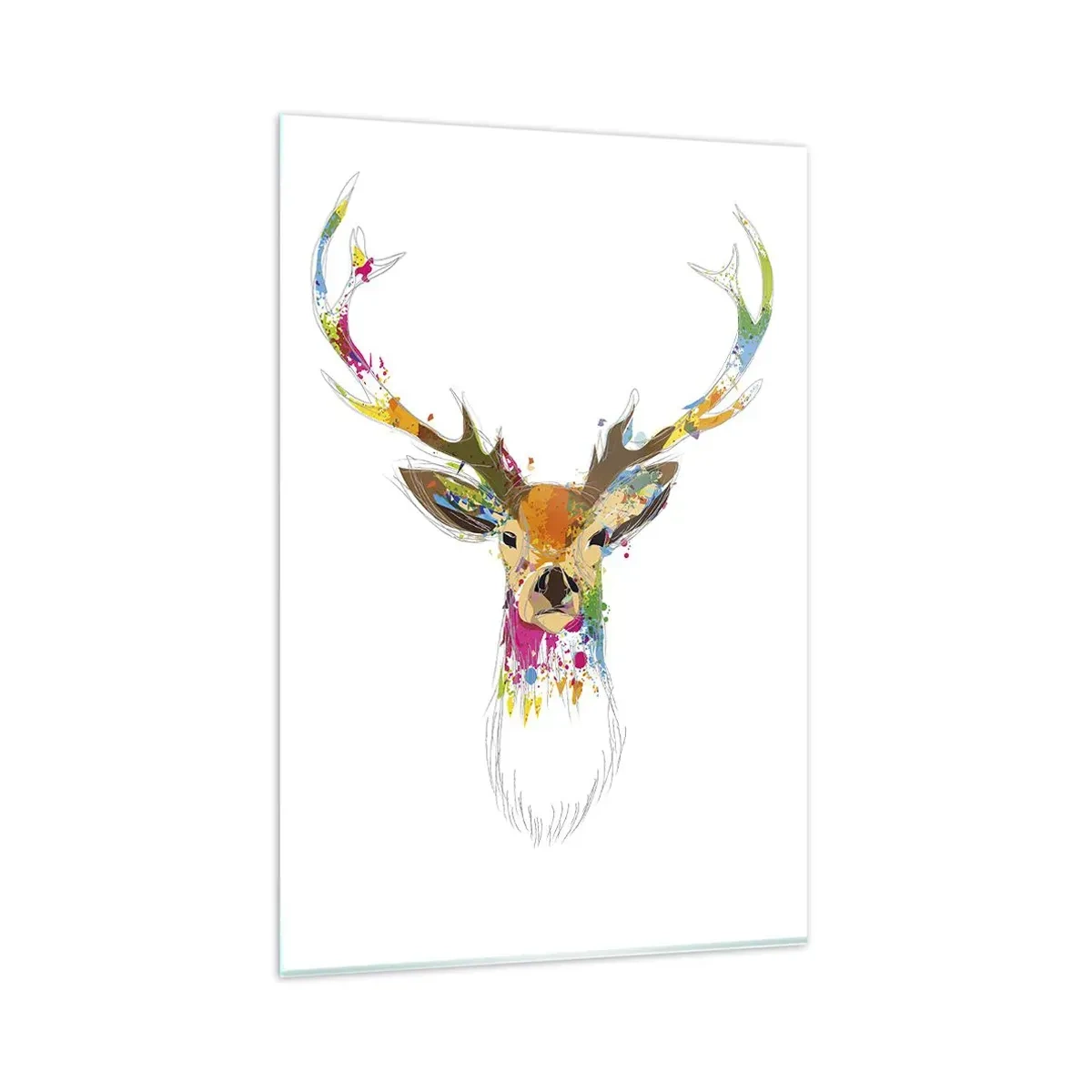 Cuadro sobre vidrio - Impresiones sobre Vidrio - Cabeza de ciervo colorida en estilo artístico. - 80x120cm - Un suave ciervo bañado en color - Decoración de pared moderna para salón y dormitorio ARTTOR