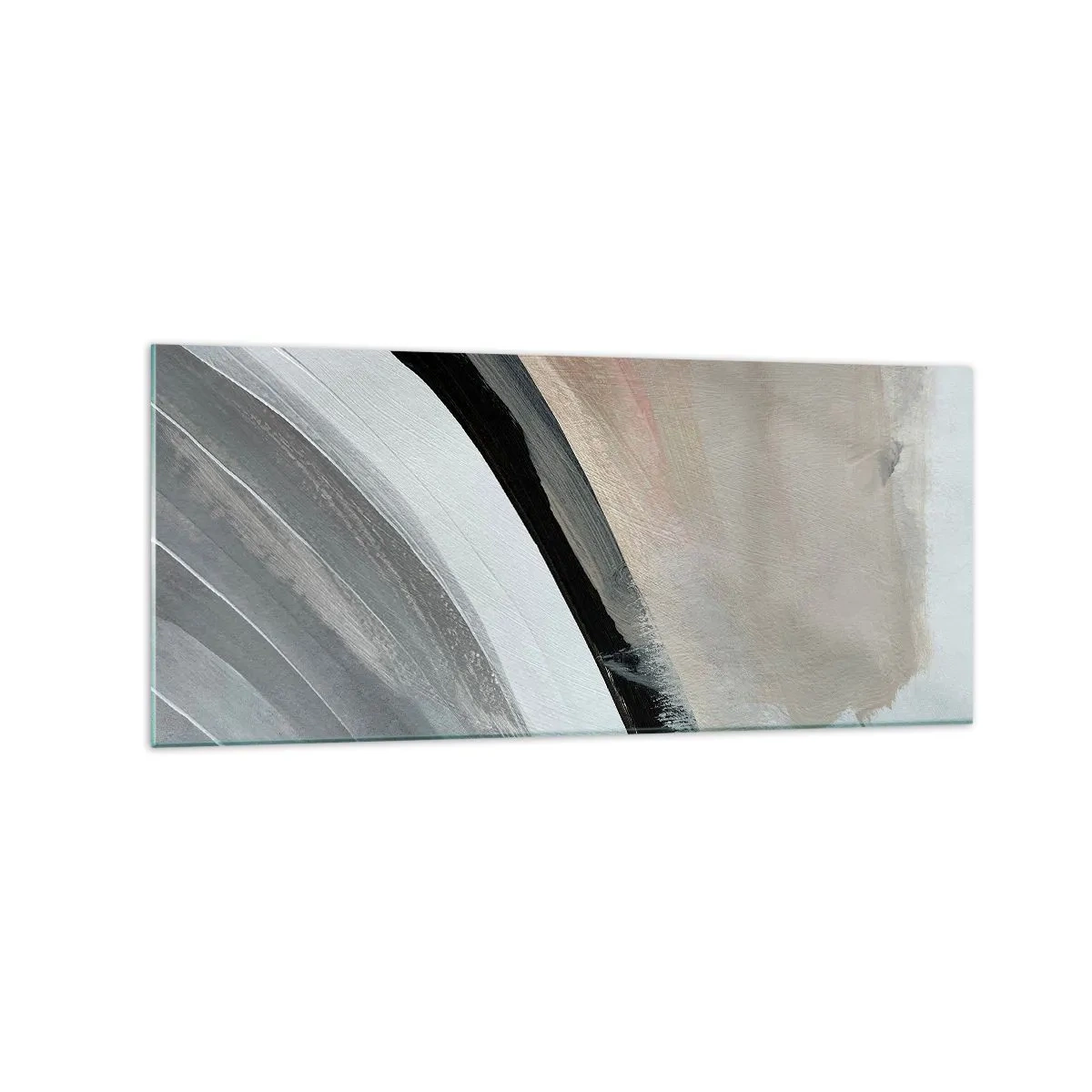 Cuadro sobre vidrio - Impresiones sobre Vidrio - Arco abstracto en tonos negro, gris y beige. - 120x50cm - Composición: un arco negro y gris - Decoración de pared moderna para salón y dormitorio ARTTOR