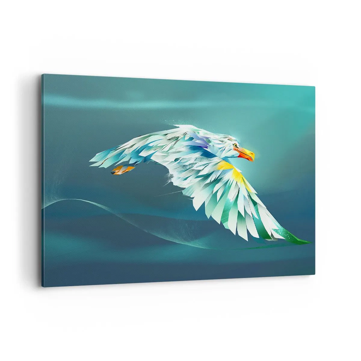 Cuadro sobre lienzo - Impresión de Imagen - Águila abstracta en vuelo contra un cielo turquesa - 100x70cm - El poder del vuelo del águila - Decoración de pared moderna para salón y dormitorio ARTTOR