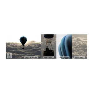 Muestra de fotomural Premium Canvas - Un viajero por encima de las nubes - Paisaje, vuelo en globo, Viajes - 100x30 cm