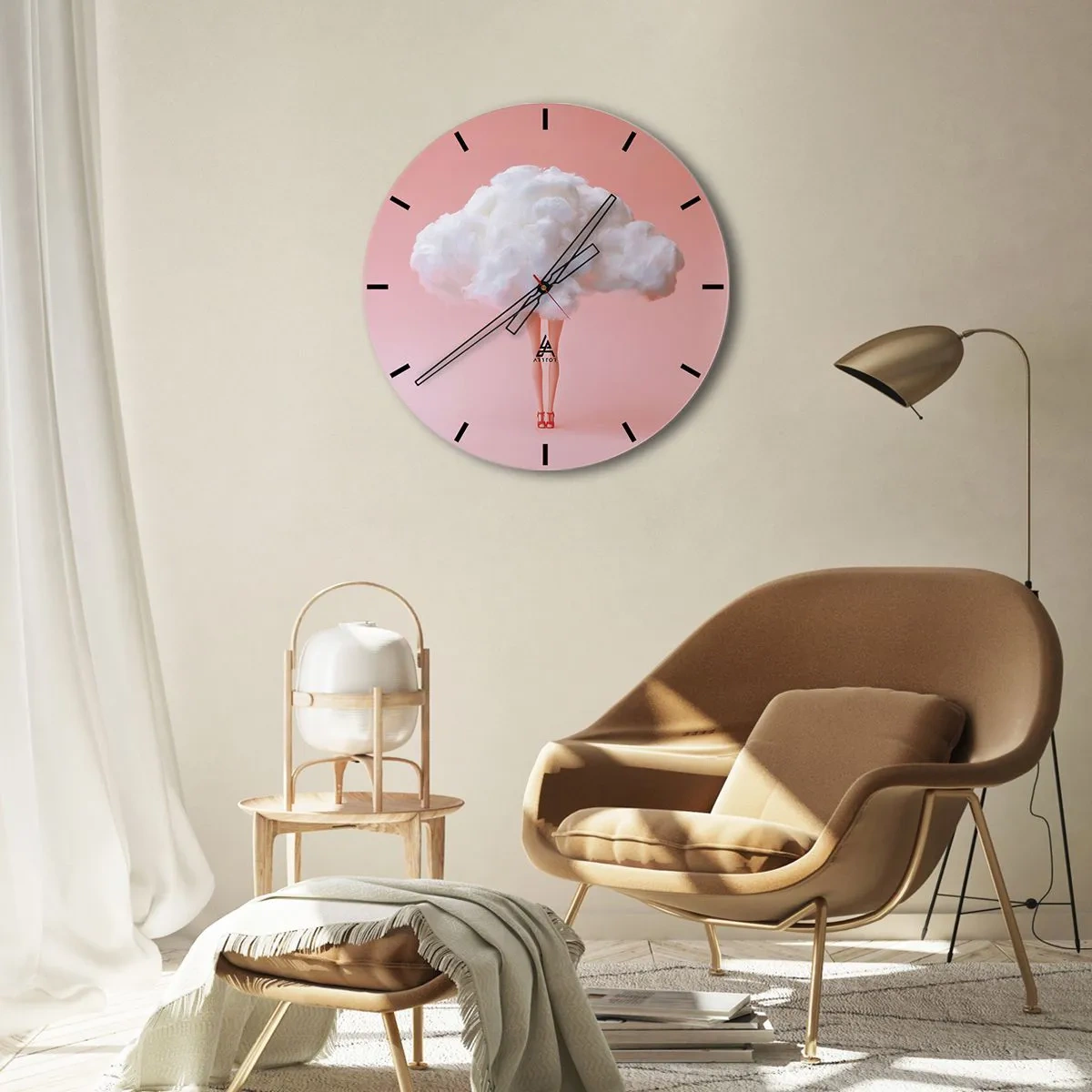 Reloj de pared - Reloj de vidrio - Piernas en tacones rojos y una nube en lugar de cabeza. - 30x30cm - Dulce promesa - Decoración de pared moderna para salón, cocina y dormitorio ARTTOR
