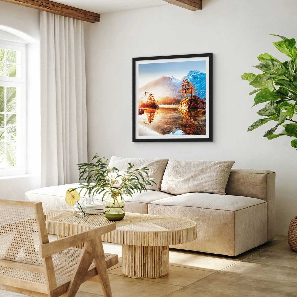 Póster en marco negro - La naturaleza bajo la luz - 60x60 cm