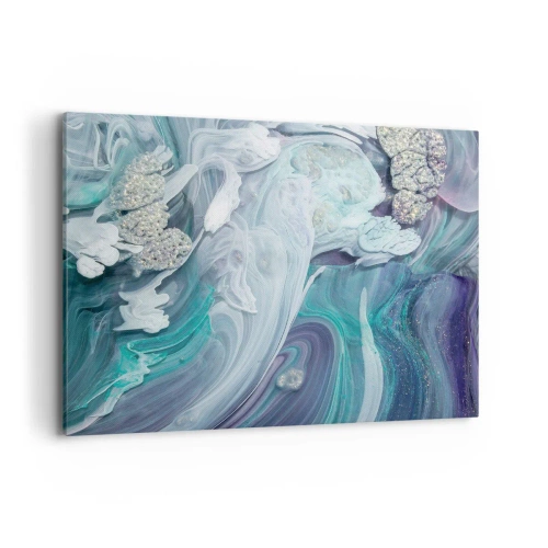 Cuadro sobre lienzo - Impresión de Imagen - Remolinos abstractos en tonos azules y blancos - 100x70cm - Corrientes de azul - Decoración de pared moderna para salón y dormitorio ARTTOR