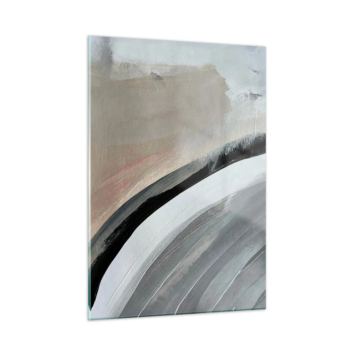 Cuadro sobre vidrio - Impresiones sobre Vidrio - Arco abstracto en tonos grises y negros - 50x70cm - Composición: un arco negro y gris - Decoración de pared moderna para salón y dormitorio ARTTOR