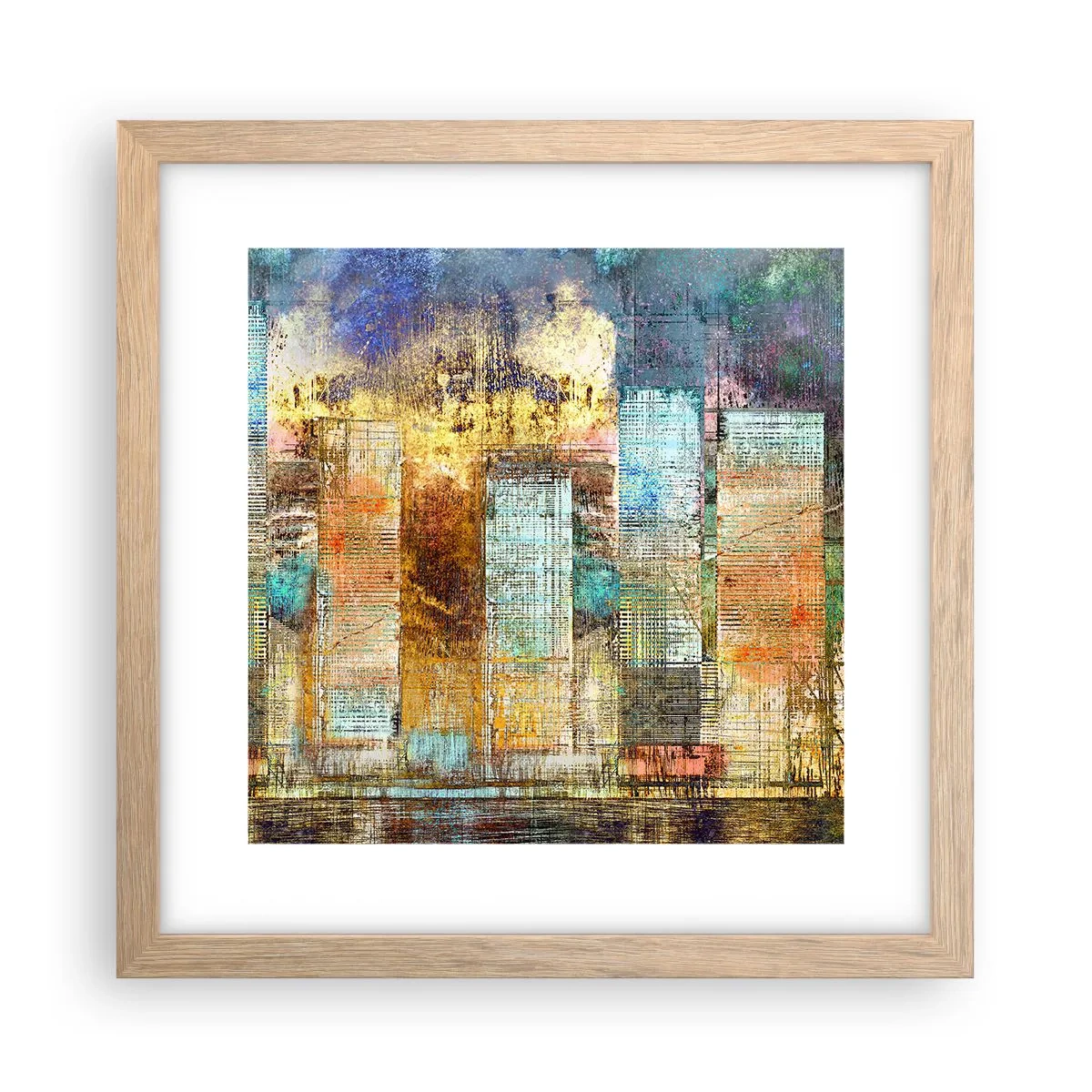 Póster en marco roble claro - Metrópolis soleada - 30x30 cm
