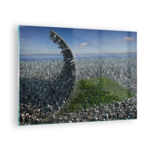 Cuadro sobre vidrio - Impresiones sobre Vidrio - Una ciudad con un espectacular efecto de refracción espacial - 70x50cm - La naturaleza es eterna - Decoración de pared moderna para salón y dormitorio ARTTOR