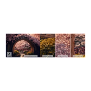 Muestra de fotomural Premium Sand - Primavera japonesa - Puente, Japón, cereza japonesa - 100x30 cm