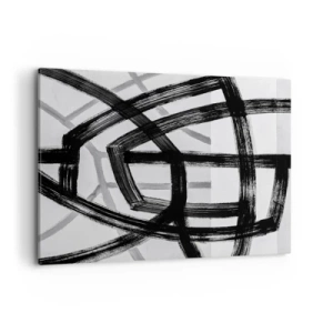 Cuadro sobre lienzo - Impresión de Imagen - Líneas abstractas en blanco y negro que se cruzan sobre un fondo claro - 100x70cm - Construir profundidad - Decoración de pared moderna para salón y dormitorio ARTTOR