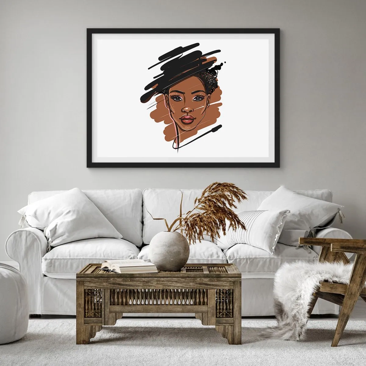 Póster en marco negro - Retrato de una mujer con pinceladas artísticas - 100x70cm - Dulce como el chocolate - Decoración de pared moderna para salón y dormitorio ARTTOR