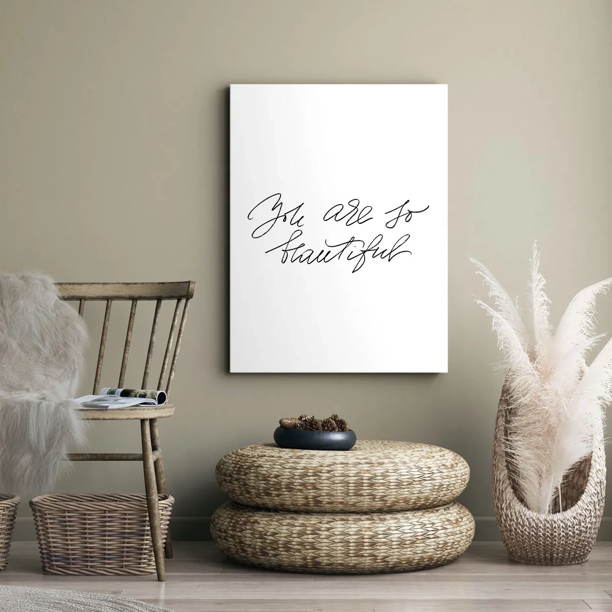 Cuadro sobre lienzo - Impresión de Imagen - Inscripción en blanco y negro 'Eres tan hermosa' - 50x70cm - De verdad, créeme - Decoración de pared moderna para salón y dormitorio ARTTOR