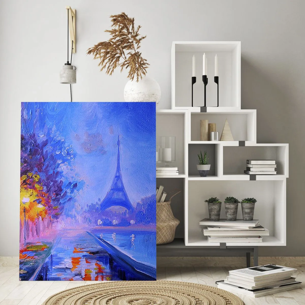 Cuadro sobre vidrio - Impresiones sobre Vidrio - Una avenida con farolas en París con la Torre Eiffel al fondo - 70x100cm - Un paseo de ensueño - Decoración de pared moderna para salón y dormitorio ARTTOR