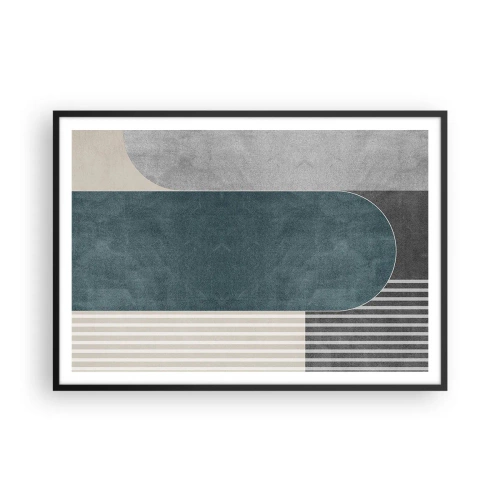 Póster en marco negro - Abstracción geométrica en tonos grises y verdes. - 100x70cm - Composición horizontal - Decoración de pared moderna para salón y dormitorio ARTTOR