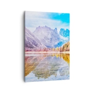Cuadro sobre lienzo - Impresión de Imagen - Paisaje otoñal de montaña con un lago - 50x70cm - Ya es otoño en las montañas - Decoración de pared moderna para salón y dormitorio ARTTOR