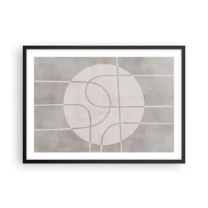 Póster en marco negro - Patrón geométrico en tonos grises y blancos. - 70x50cm - Circular y rectilíneo - Decoración de pared moderna para salón y dormitorio ARTTOR