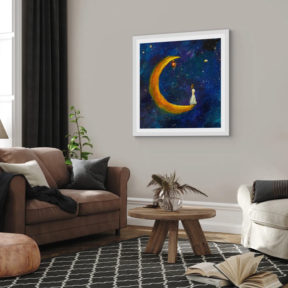 Póster en marco blanco - La llamada de la Luna - 30x30 cm