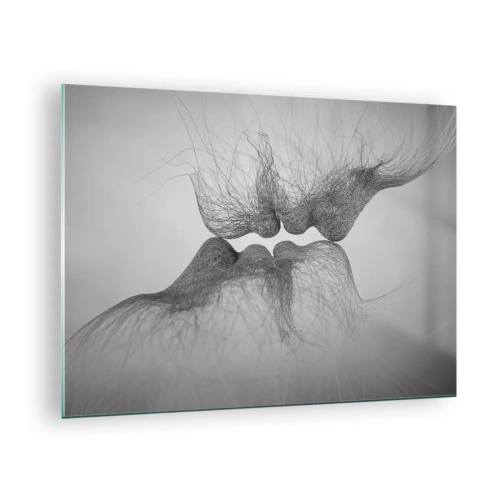 Cuadro sobre vidrio - Impresiones sobre Vidrio - Beso abstracto en blanco y negro - 70x50cm - Beso del viento - Decoración de pared moderna para salón y dormitorio ARTTOR