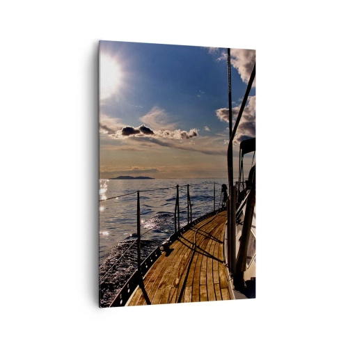 Cuadro sobre lienzo - Impresión de Imagen - Un crucero en yate por el mar al atardecer - 80x120cm - Bajo las velas hacia el sol - Decoración de pared moderna para salón y dormitorio ARTTOR