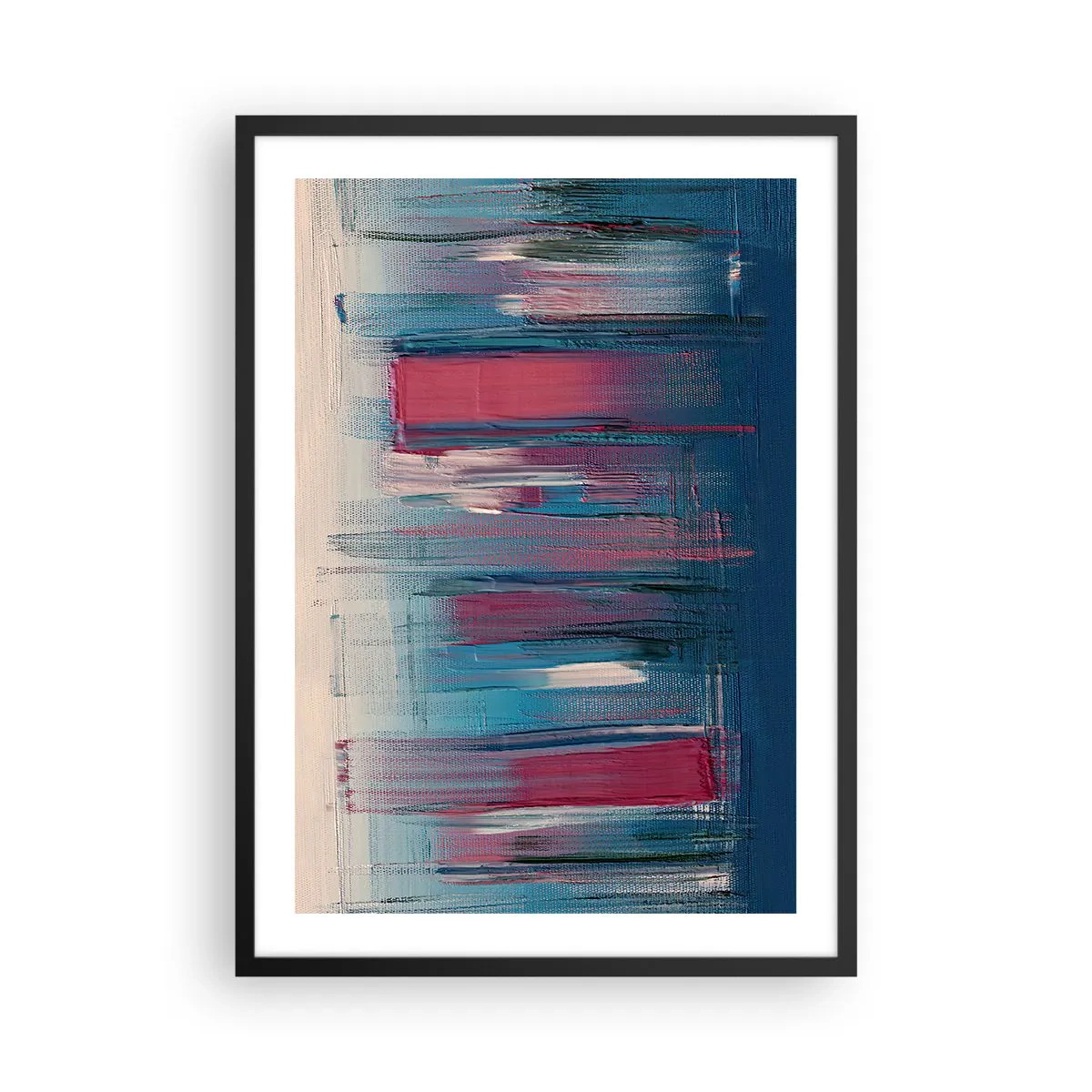 Póster en marco negro - Composición abstracta en tonos azules y rojos. - 50x70cm - Composición vertical en azul y rojo - Decoración de pared moderna para salón y dormitorio ARTTOR