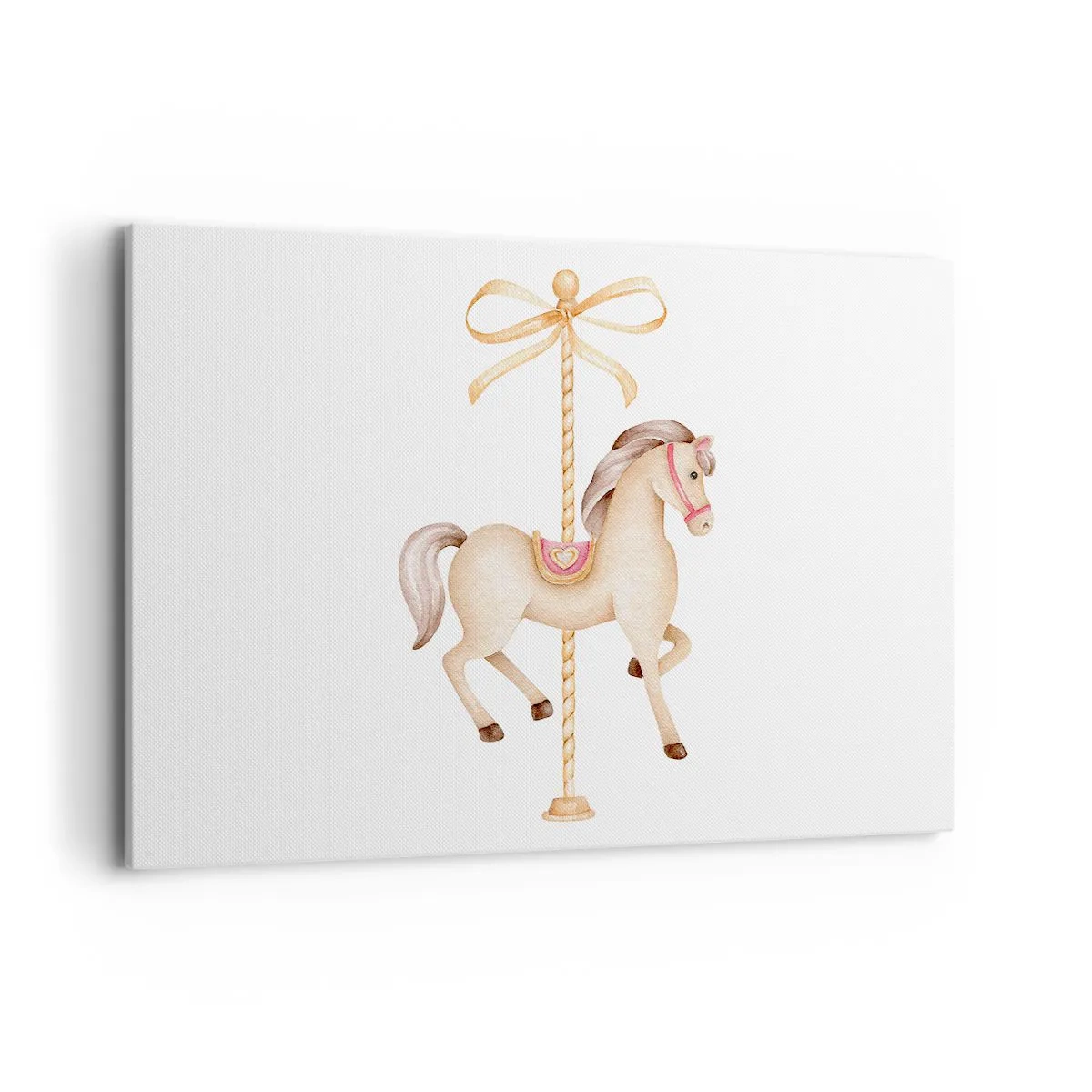 Cuadro sobre lienzo - Impresión de Imagen - Un caballo de carrusel con un arco en delicados pasteles. - 120x80cm - Al trote grácil - Decoración de pared moderna para salón y dormitorio ARTTOR